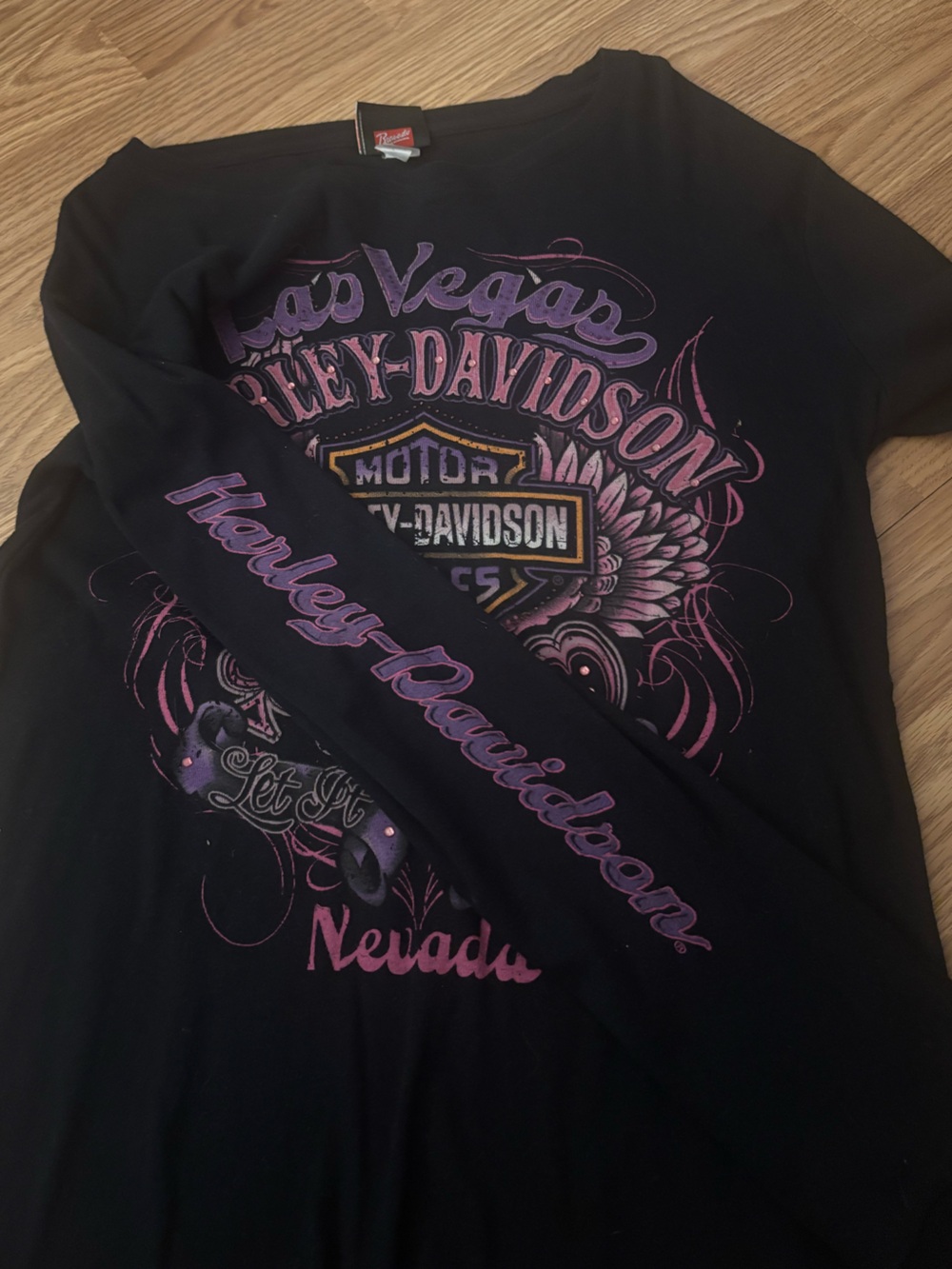 Harley-Davidson Crewneck Beaded Long Sleeve Tee Las Vegas Graphic Size Large - Picture 6 of 9